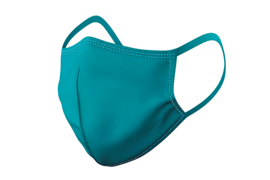 Teal face mask with elastic ear loops, virus protection, cut out transparent