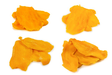 Naklejka premium Tasty sugar mango slices background. Top view.
