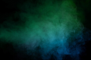 Blue and yellow steam on a black background.