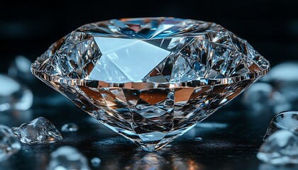 Sparkling, flawless gemstone, displayed on a dark background.