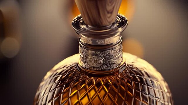 Crafting the perfect blend of luxury and craftsmanship in a stunning amber elixir captured against a dreamy backdrop