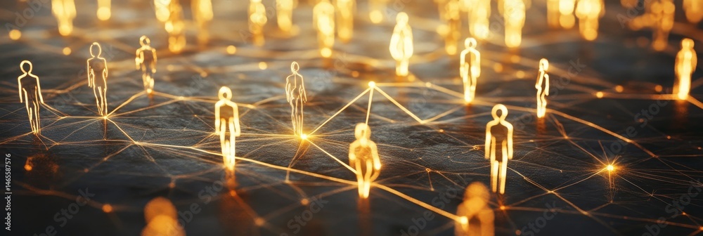 Poster global network connections - abstract of interconnected glowing figures representing a global networ