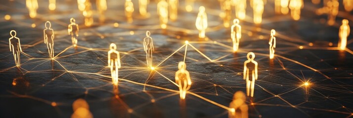 Global Network Connections - Abstract of interconnected glowing figures representing a global network, communication, or community