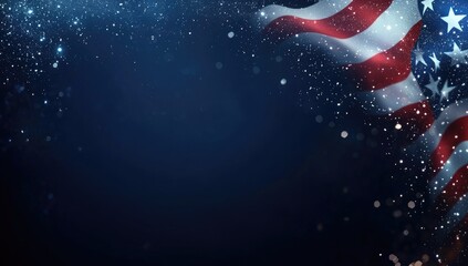 American flag, dark background, festive