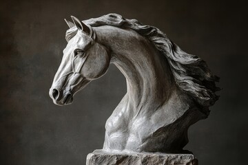 Elegant sculpted horse head portrait in profile view.