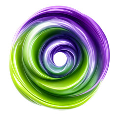 Swirling green violet glossy shape, circle abstract, cut out transparent