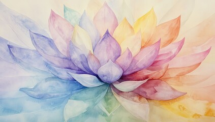 Vibrant, multicolored lotus flower, watercolor style