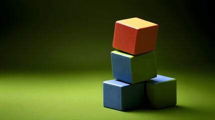 Fototapeta premium Colorful Wooden Blocks Stacked on Green Surface