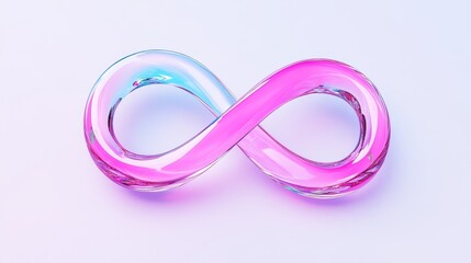 Naklejka premium Infinite Loop Abstract Design - A vibrant pink and blue glass infinity symbol on a light purple background. Modern and elegant design
