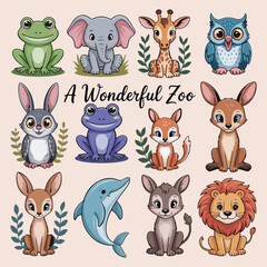 Fototapeta premium Cute Cartoon Jungle and Forest Animals Collection – Vector Clipart Set