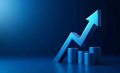 Blue background with an arrow pointing up and to the right indicating growth or success The upward arrow symbolizes an upward trend in business sales data or financial symbols of gr
