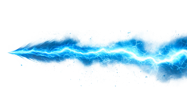 Horizontal lightning strike with ice shards effect, cut out transparent
