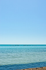 Durres, Albania - April 28th, 2024 - Gjiri lalzit sea, Durres, Albania. On a hot sunny spring afternoon.
