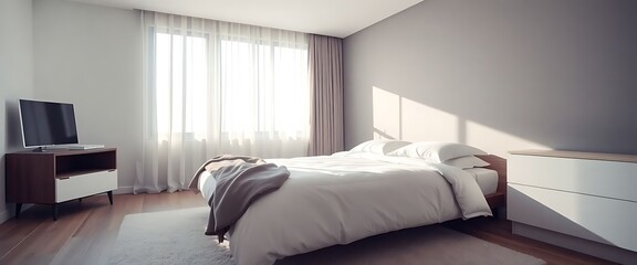 bedroom with a bed, dresser and television