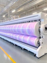 Obraz premium Industrial textile printing machine processing large rolls of patterned fabric