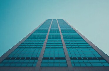 Modern skyscraper, looking up at the facade.  Glass and concrete, tall building
