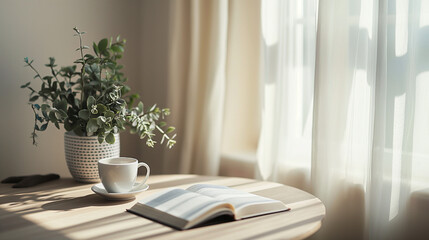 Fototapeta premium cup of coffee on minimalist white table