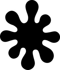 Black ink burst with petal-like radial spread forming an abstract organic shape with curved symmetrical lines and irregular edges.