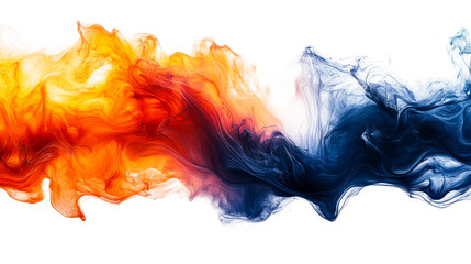 Fluid paint mix, orange and blue blend, abstract ink splash, cut out transparent