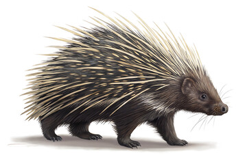 Fototapeta premium full body Porcupine Facing Side white background PNG MAKE BY AI