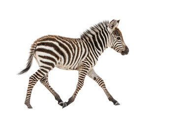 Fototapeta premium Zebra with black stripes isolated on white background, profile view. Safari hoofed and striped mammal, side view. African black and white equine, vector design Ai Generated