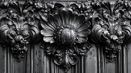 Ornate black metal detailing featuring floral carvings.