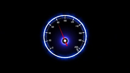 Neon analog race car speedometer animation speedometer display mph Speedometer going to max speed Speed Test, arrow of the meter oscillates and shows the result The car accelerates, the car starts