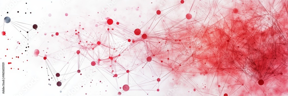Poster red network connections abstract - abstract of interconnected nodes and lines in shades of red on a 