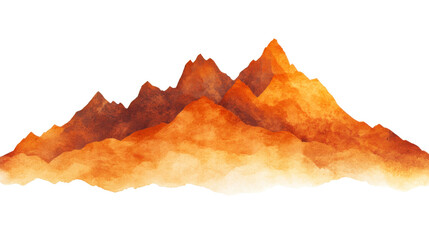 Orange mountains watercolor gradient, nature landscape, cut out transparent