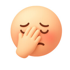 An emoji with a hand on its face, light skin, closed eyes, on a transparent background
