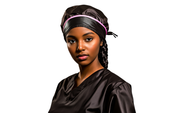 African woman with a satin bonnet, portrait, cut out transparent