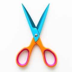 Open scissors with color handles on white background