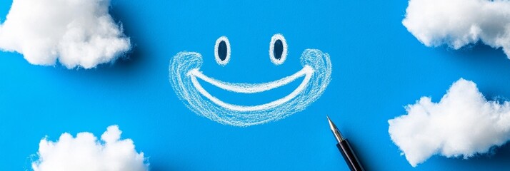 Sketching Happiness: A Pen and Cloud Concept - A cheerful symbolizing joy, creativity, positivity, freedom