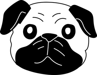 Pug dog face cartoon line art dog face vector illustration