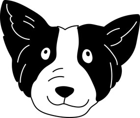 Border collie face cartoon line art dog face vector illustration