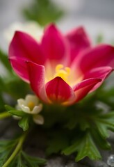 Fototapeta premium close up of a pink flower with green leaves