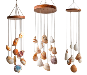 Wind chime with seashells on white