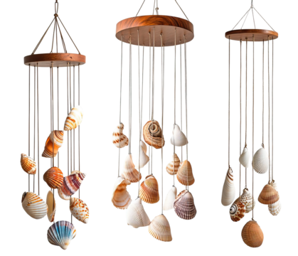 Wind chime with seashells on white