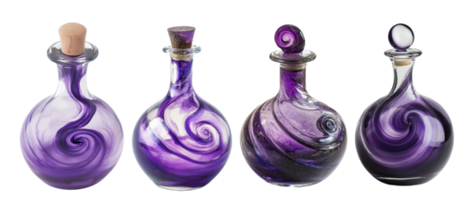Witch glass potion bottle with purple swirling liquid