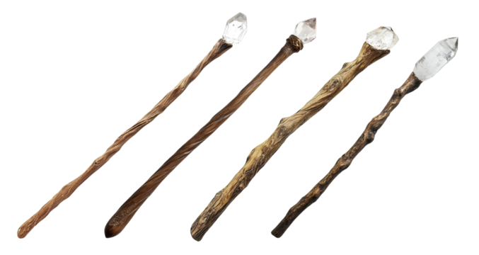 Wizard crystal-tipped wooden staff