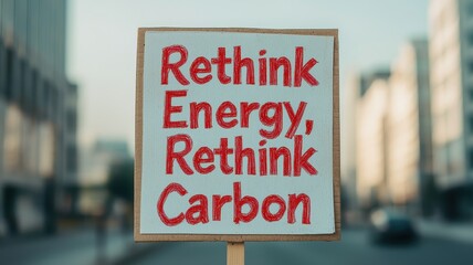 Carbon footprint reduction with renewable awareness idea. Sign promoting sustainable energy and carbon awareness.