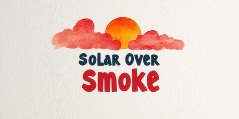 Carbon footprint reduction with renewable awareness idea. Solar illustration featuring a sun and clouds with text.