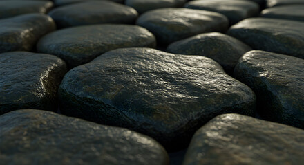 Smooth River Rocks And Stones Creating A Natural Pathway Scene
