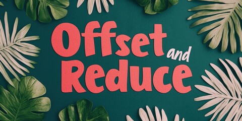 Carbon footprint reduction with renewable awareness idea. Offset and Reduce with tropical foliage background.