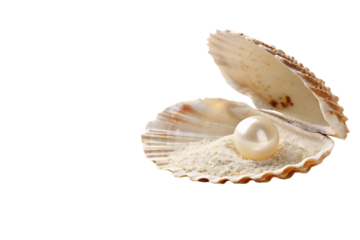 pearl in a shell on the beach white background Ai generate