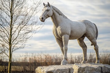 Fototapeta premium Outdoor stone statue of a majestic horse.