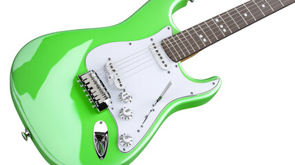 Obraz premium Lime green electric guitar detail on dark background, cut out transparent