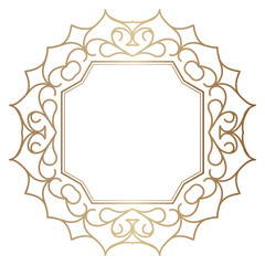 Gold frame for wedding invitation or holiday card on transparent background