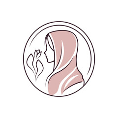 Logo design of a woman wearing a hijab, symbolizing modesty, cultural identity, and empowerment, often with a minimalist and elegant style.

