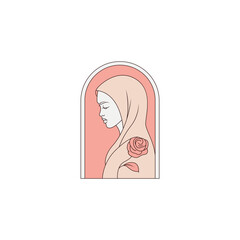 Logo design of a woman wearing a hijab, symbolizing modesty, cultural identity, and empowerment, often with a minimalist and elegant style.

